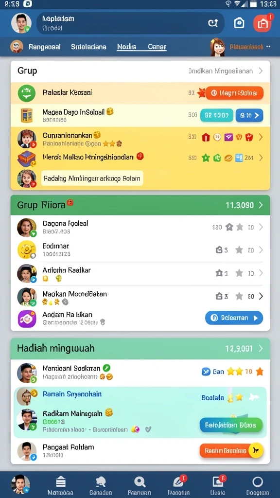 Gambaran fitur sosial yang memungkinkan interaksi antar pemain.