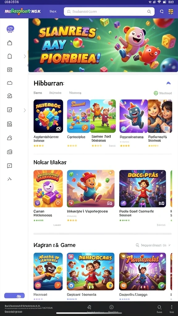 Screenshot menunjukkan berbagai pilihan permainan yang tersedia.